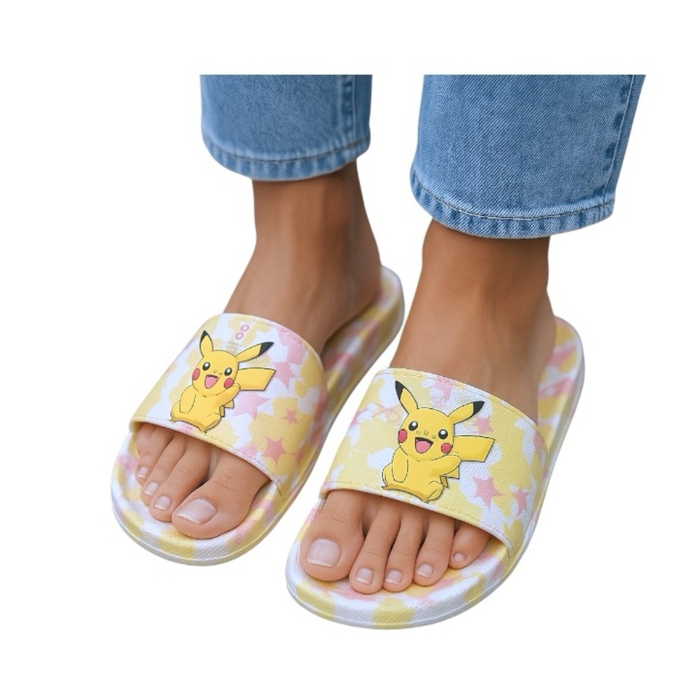 Pokemon Pikachu Yellow and White Slide Sandals with Playful Design